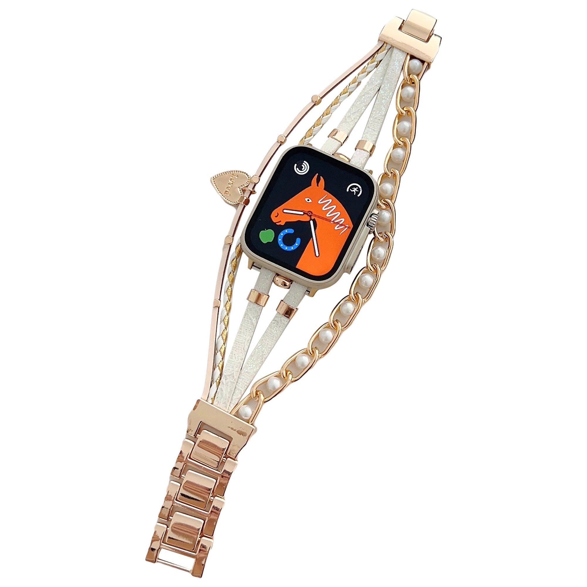 For Apple Watch Series 9 8 7 41mm 6 5 4 SE (2023) SE (2022) SE 40mm 3 2 1 38mm Metal Leather Band Heart Pendant Bracelet Watch Strap For Apple Watch Series 9 8 7 41mm 6 5 4 SE (2023) SE (2022) SE 40mm 3 2 1 38mm Metal Leather Band Heart Pendant Bracelet Watch Strap